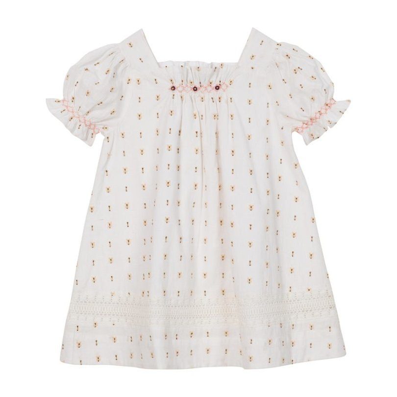 Sally Embroidered Dress, White Cotton Dobby Sally Embroidered Dress, White Cotton Dobby