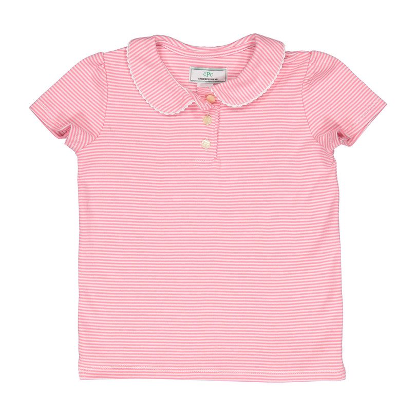 Sarah Striped Polo Shirt, Pink/White Sarah Striped Polo Shirt, Pink/White