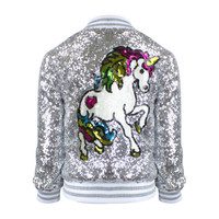 Unicorn Sequin Bomber, Silver
