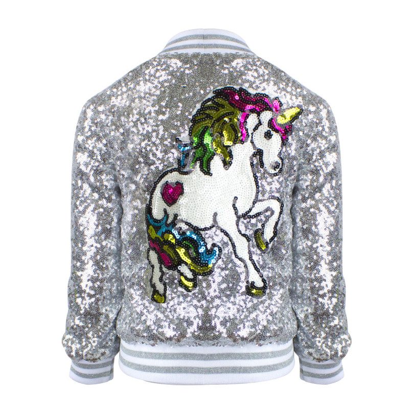 Unicorn Sequin Bomber, Silver Unicorn Sequin Bomber, Silver