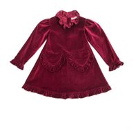 *Exclusive* Girls Velvet Prairie Dress, Burgundy