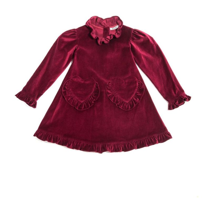 *Exclusive* Girls Velvet Prairie Dress, Burgundy *Exclusive* Girls Velvet Prairie Dress, Burgundy