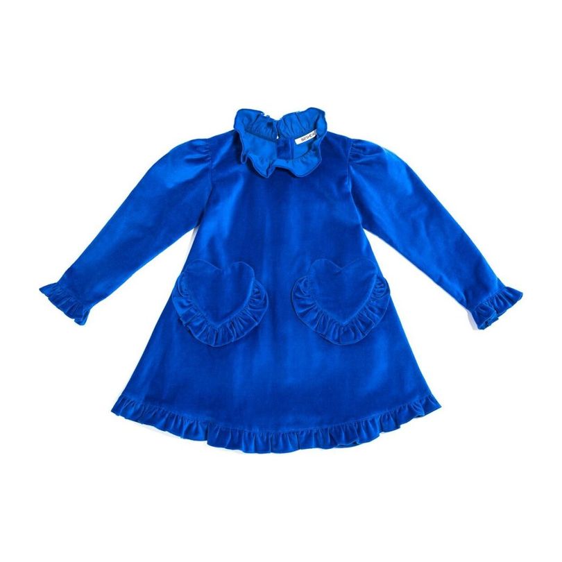 *Exclusive* Girls Velvet Prairie Dress, Royal Blue *Exclusive* Girls Velvet Prairie Dress, Royal Blue