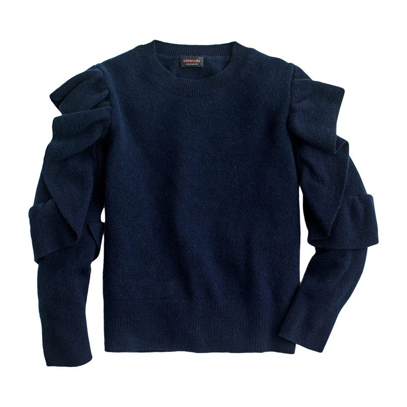 Ruffle Cashmere Sweater, Navy Ruffle Cashmere Sweater, Navy