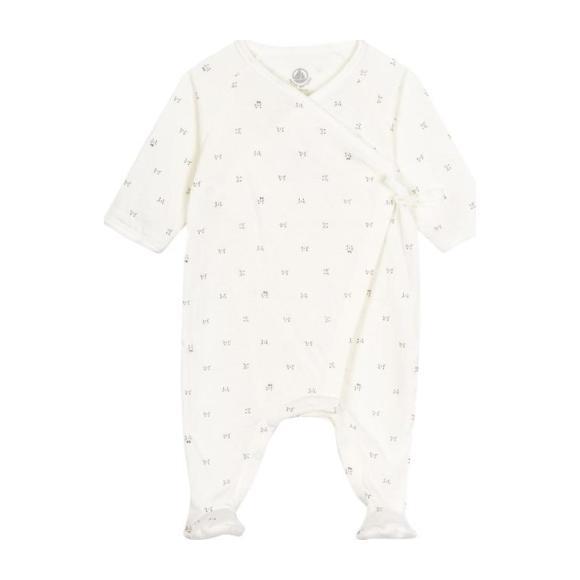 Baby Kimono Footed Pajamas, White Whisker Baby Kimono Footed Pajamas, White Whisker