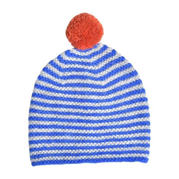 Striped Alpaca Pom Hat, Cobalt Blue/Grey Striped Alpaca Pom Hat, Cobalt Blue/Grey