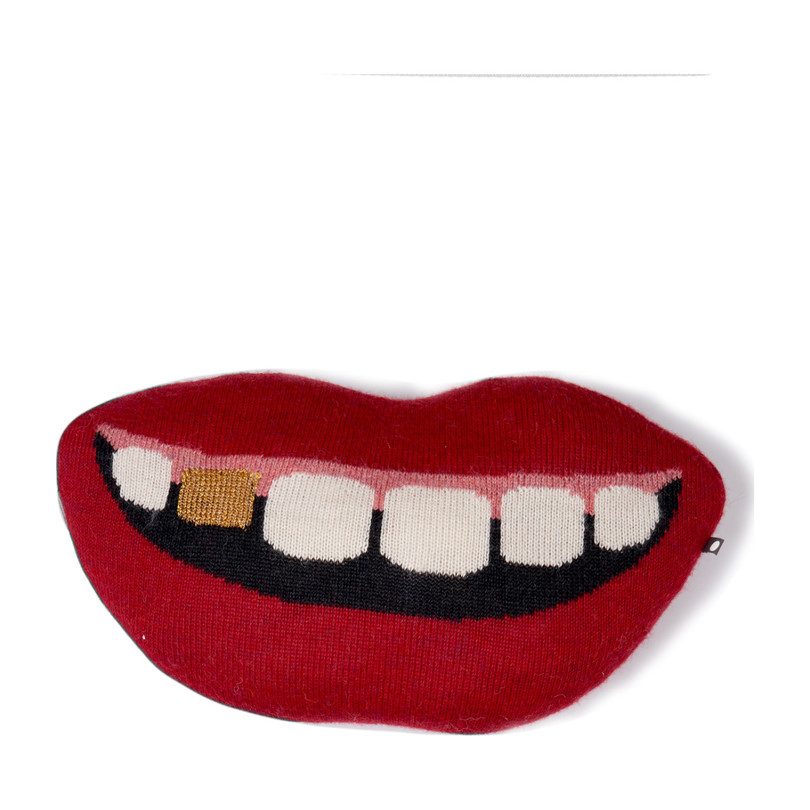 Mouth Shaped Pillow With Gold Tooth Red Decorative Pillows