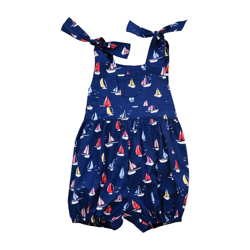 Piper Shoulder Tie Romper, Navy Sailboat Piper Shoulder Tie Romper, Navy Sailboat