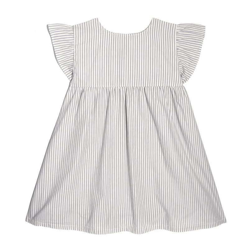 Charlotte Ruffle Sleeve Dress, Pale Grey Stripe Charlotte Ruffle Sleeve Dress, Pale Grey Stripe