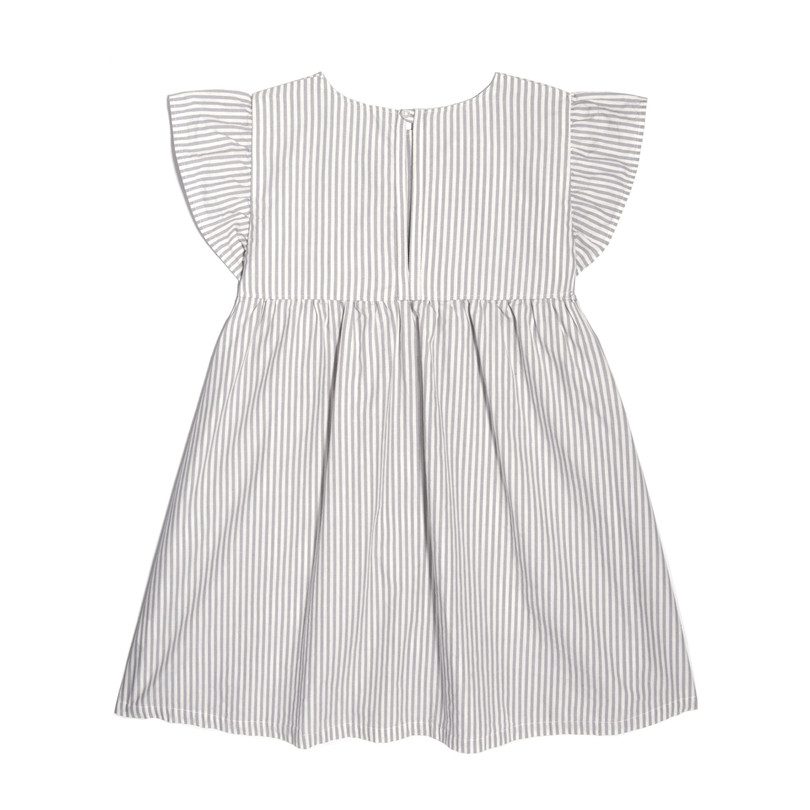 Charlotte Ruffle Sleeve Dress, Pale Grey Stripe Charlotte Ruffle Sleeve Dress, Pale Grey Stripe