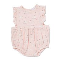 Baby Bunnies Apron Ruffle Sunsuit, Pink