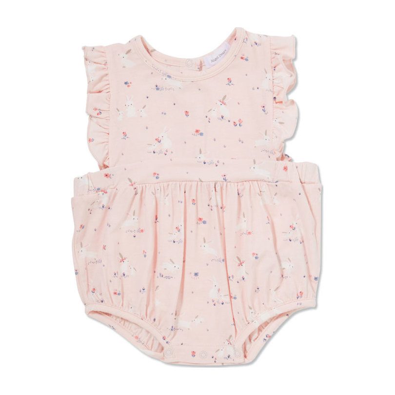Baby Bunnies Apron Ruffle Sunsuit, Pink Baby Bunnies Apron Ruffle Sunsuit, Pink