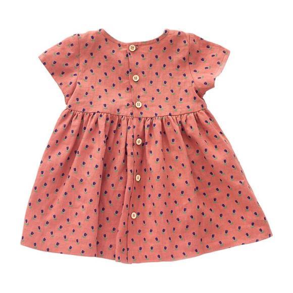 Oeuf Baby And Child Short Sleeved Dress Rust Pink With Tulip Print Oeuf Baby And Child Short Sleeved Dress Rust Pink With Tulip Print