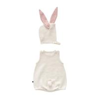 Oeuf Baby Two Piece Set Romper With Bunny Hat White