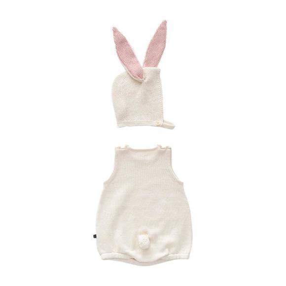 Oeuf Baby Two Piece Set Romper With Bunny Hat White Oeuf Baby Two Piece Set Romper With Bunny Hat White