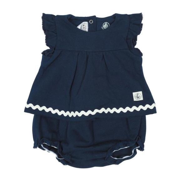 Petit Bateau Baby Two Piece Set Short Sleeved Shirt With White Trim And Bloomers Navy Blue Petit Bateau Baby Two Piece Set Short Sleeved Shirt With White Trim And Bloomers Navy Blue