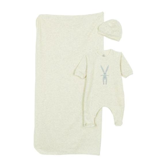 Petit Bateau Baby Three Piece Box Set Pyjamas With Feet, Blanket And Hat Grey With Striped Rabbit Petit Bateau Baby Three Piece Box Set Pyjamas With Feet, Blanket And Hat Grey With Striped Rabbit