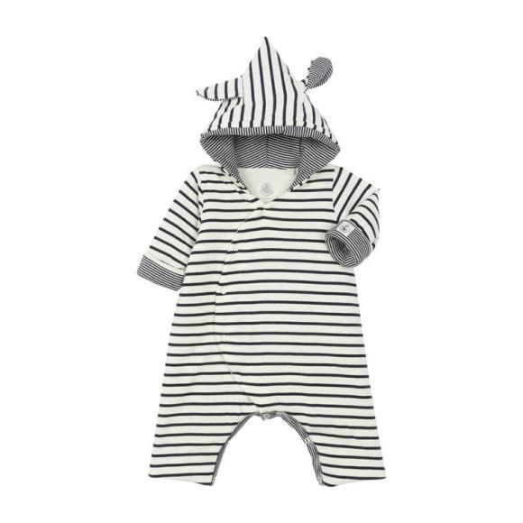 Petit Bateau Baby Padded Jumpsuit With Hood And Ears Navy Blue And White Stripes Petit Bateau Baby Padded Jumpsuit With Hood And Ears Navy Blue And White Stripes