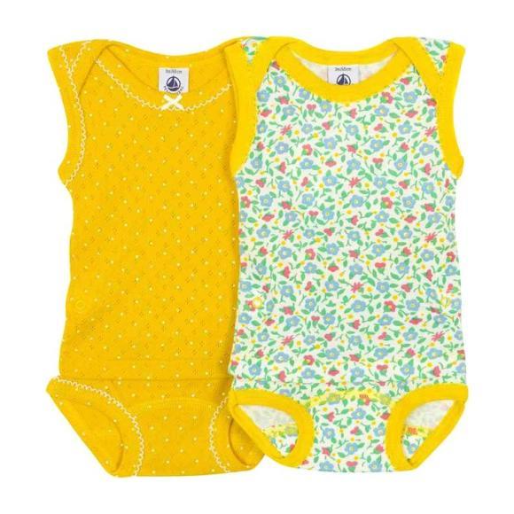 Petit Bateau Baby Set Of Two Bodysuits With Detachable Top And Bottom Yellow And Floral Print Petit Bateau Baby Set Of Two Bodysuits With Detachable Top And Bottom Yellow And Floral Print