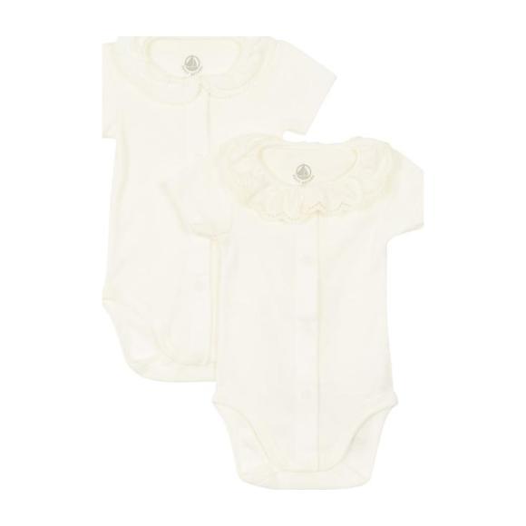 Petit Bateau Baby Set Of Two Short Sleeved Bodysuits With Collar White Petit Bateau Baby Set Of Two Short Sleeved Bodysuits With Collar White