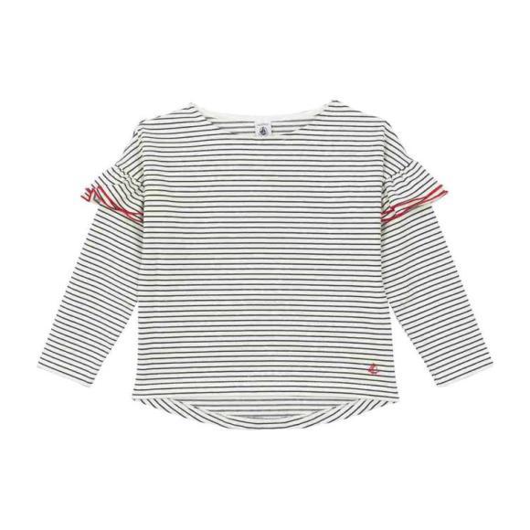 Petit Bateau Child Sweatshirt With Ruffles White With Navy Blue Stripes Petit Bateau Child Sweatshirt With Ruffles White With Navy Blue Stripes