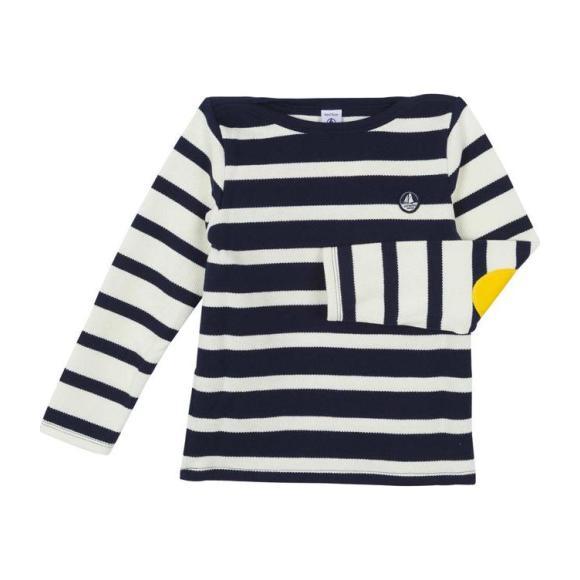 Petit Bateau Child Sweatshirt With Yellow Elbow Patches Navy Blue And White Stripes Petit Bateau Child Sweatshirt With Yellow Elbow Patches Navy Blue And White Stripes