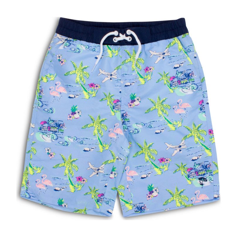Boys Swim Shorts, Periwinkle Tiki - Swim - Maisonette