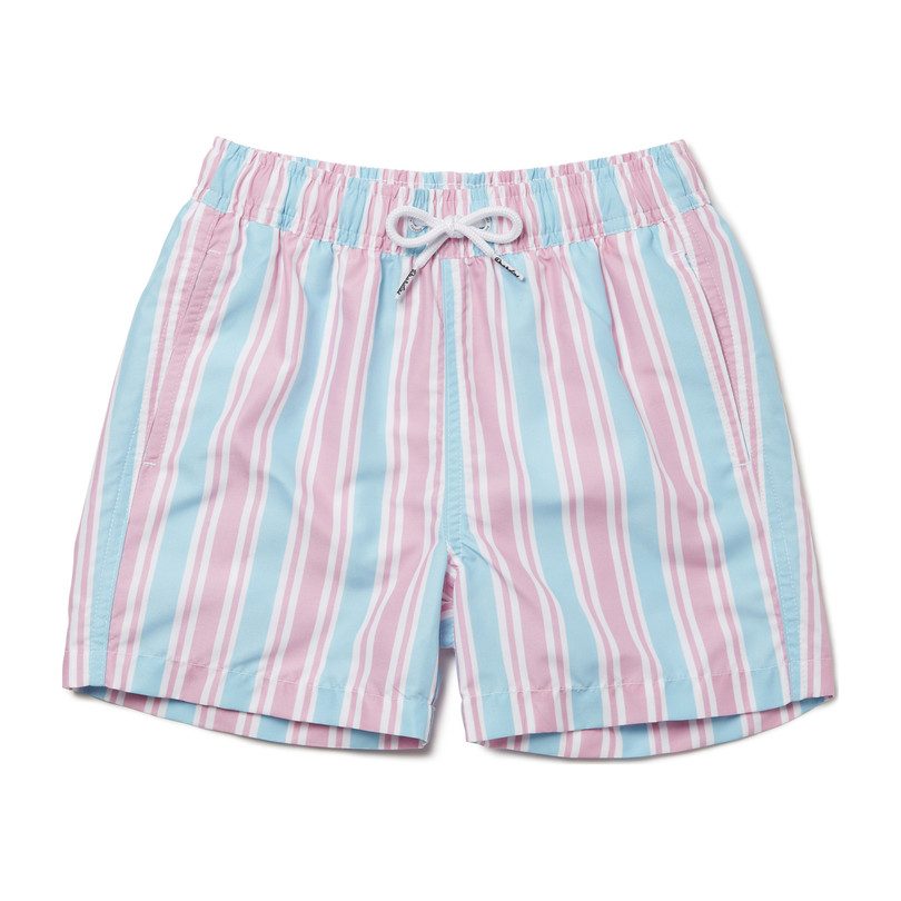 Candy Stripe Swim Shorts, Light Blue and Pink - Swim - Maisonette