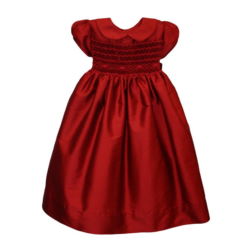 Hand Smocked Taffeta Baby Dress, Red - Maisonette