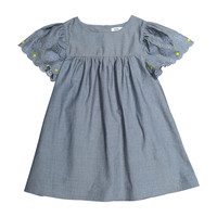Embroidered Chambray Dress, Medium Denim