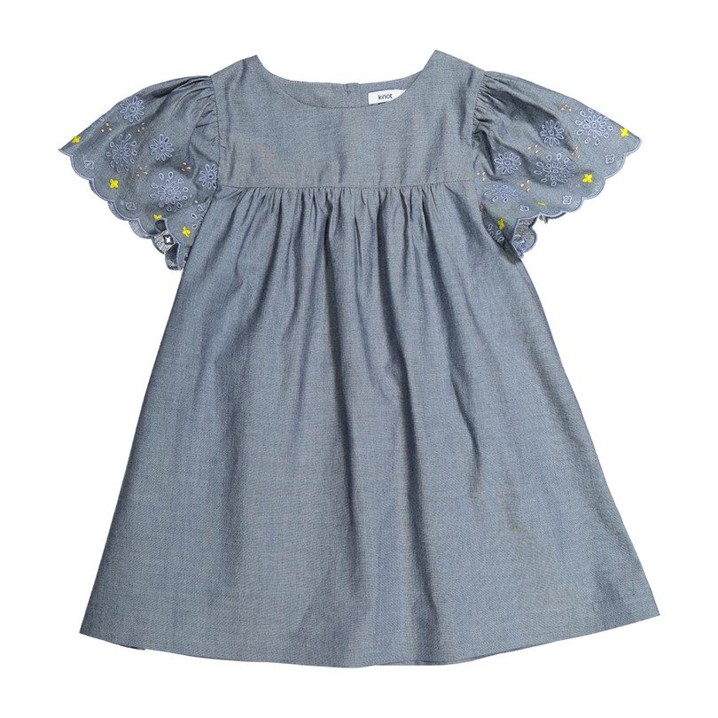 Embroidered Chambray Dress, Medium Denim Embroidered Chambray Dress, Medium Denim