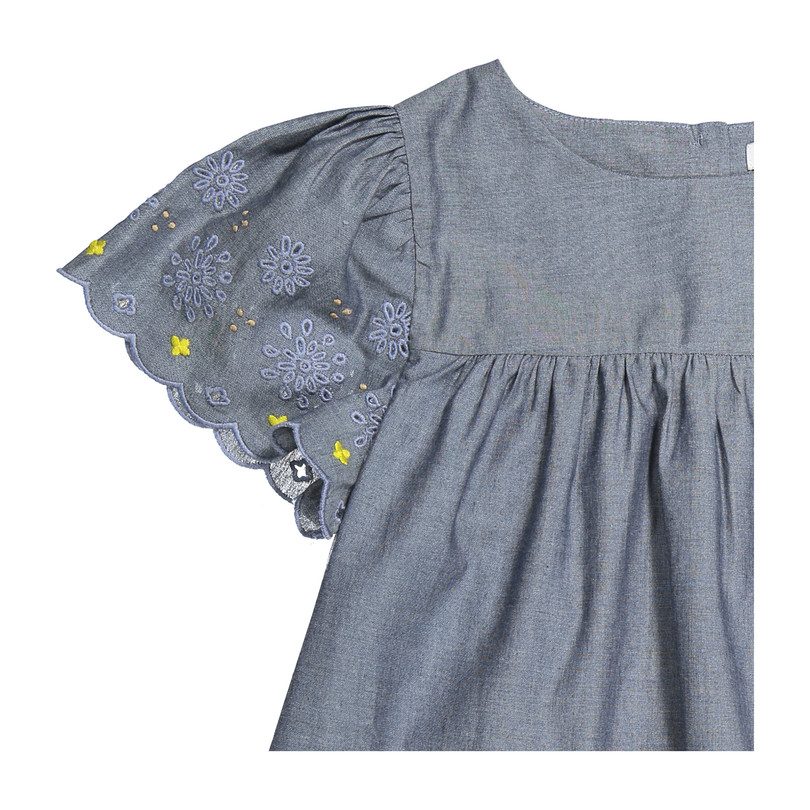 Embroidered Chambray Dress, Medium Denim Embroidered Chambray Dress, Medium Denim
