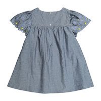 Embroidered Chambray Dress, Medium Denim