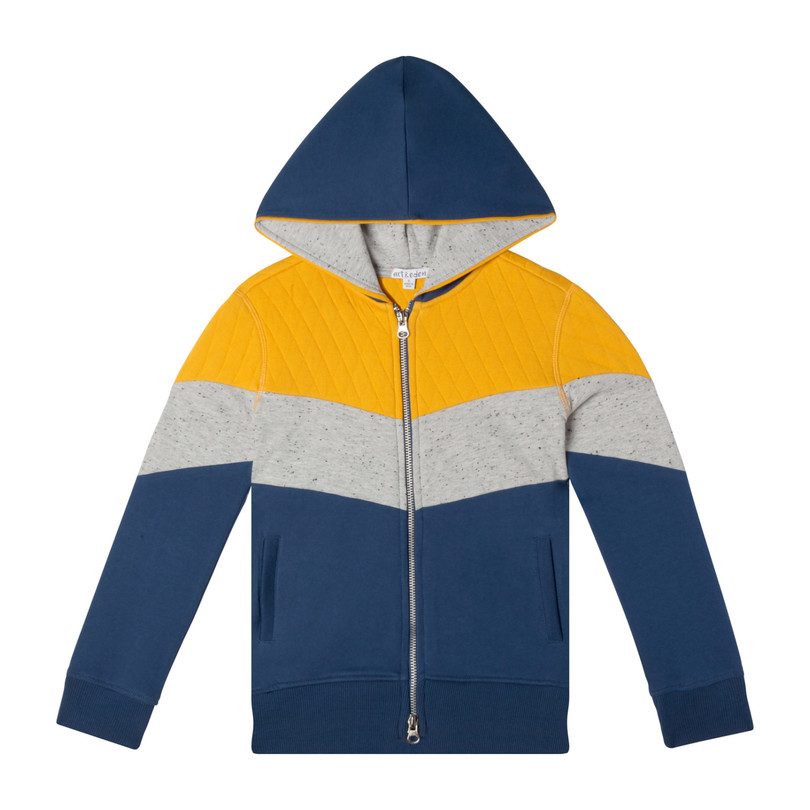 navy and yellow hoodie