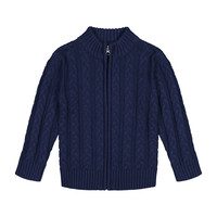 Zip Up Cable Sweater, Navy