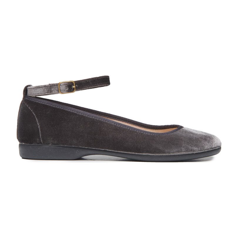 gray flats with ankle strap