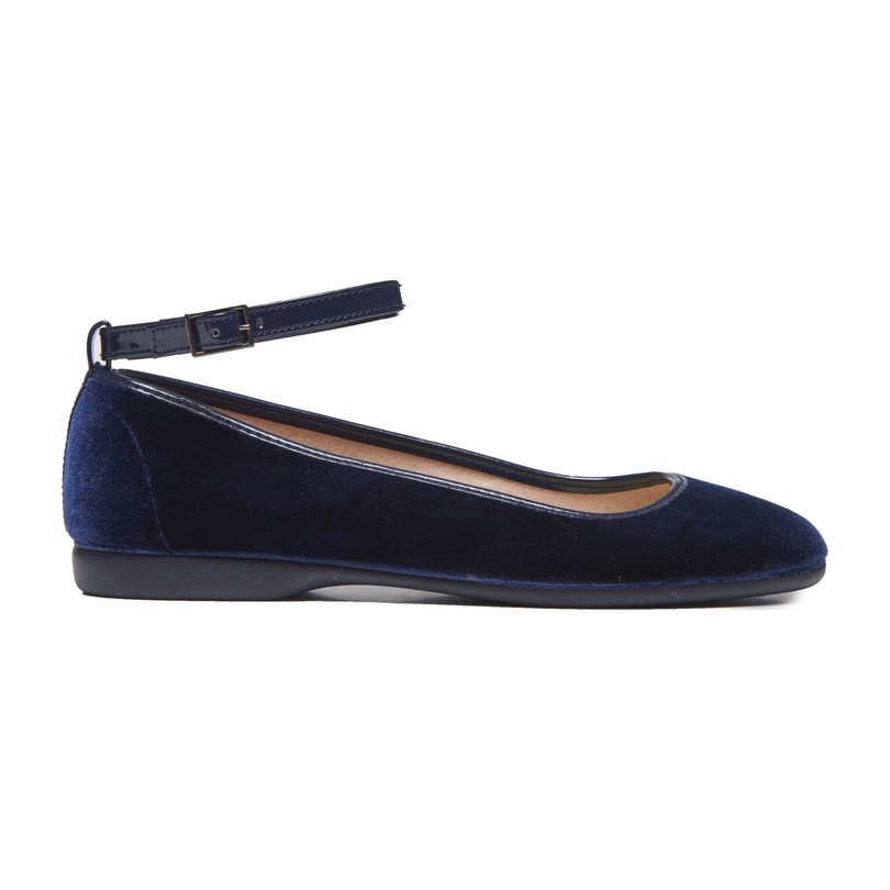 Ankle Strap Ballet Flats, Navy Velvet Shoes