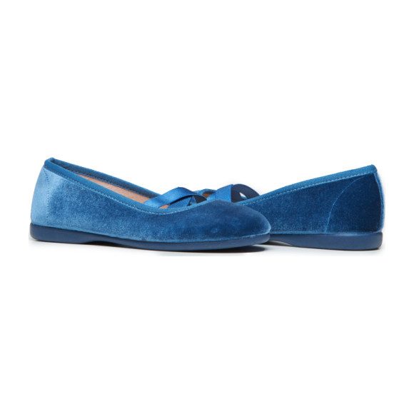 Criss-Cross Ballet Flats, Azure Blue Velvet - Shoes - Maisonette