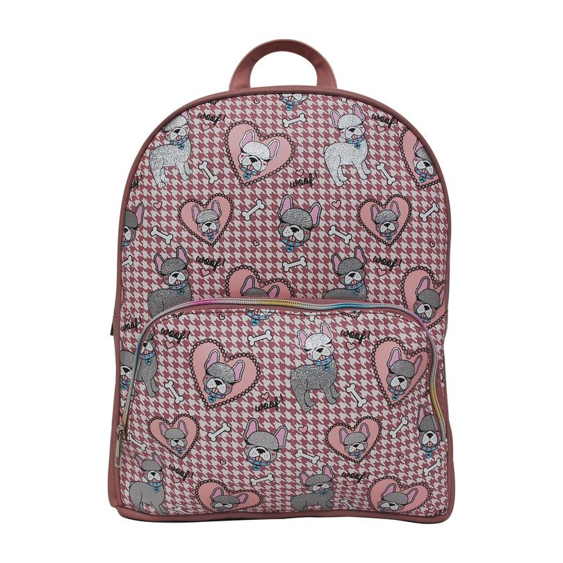 Dog Print Houndstooth Large Backpack, Mauve Dog Print Houndstooth Large Backpack, Mauve