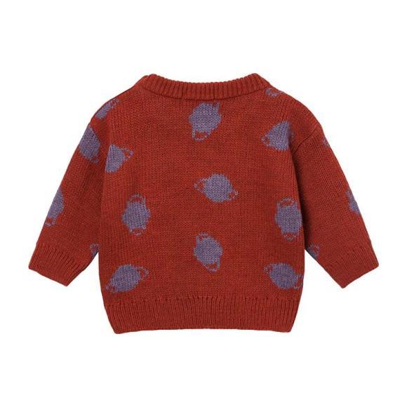 Baby Sweater With Jacquard Purple Saturn Pattern, Red Baby Sweater With Jacquard Purple Saturn Pattern, Red