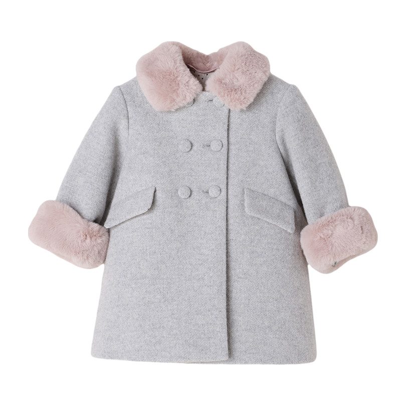 Fur Collar Coat, Grey Fur Collar Coat, Grey