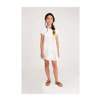 Charlotte Ruffle Sleeve Dress, White Cotton Muslin