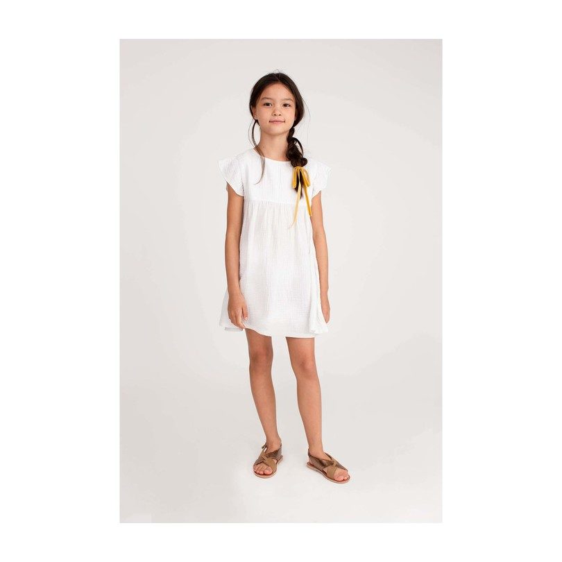 Charlotte Ruffle Sleeve Dress, White Cotton Muslin Charlotte Ruffle Sleeve Dress, White Cotton Muslin