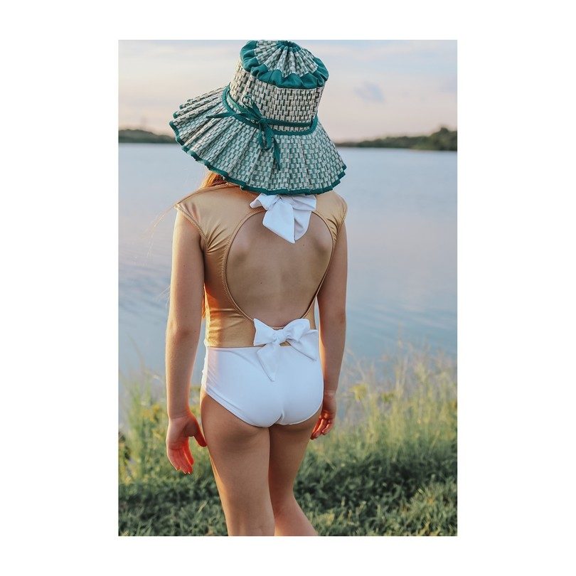 Venezuela One Piece Swimsuit, Gold And White Colorblock Venezuela One Piece Swimsuit, Gold And White Colorblock