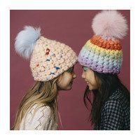 Beanie Stripe Hat, Pastel Rainbow