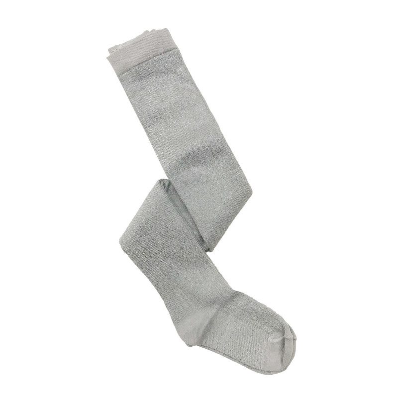 *Exclusive* Ribbed Cotton Tights, Grey Lurex *Exclusive* Ribbed Cotton Tights, Grey Lurex
