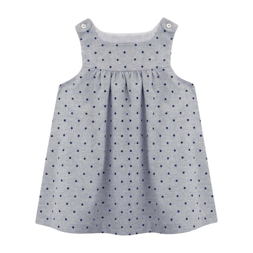 Loretta Baby Pinafore Dress, Grey Dot - Dresses - Maisonette