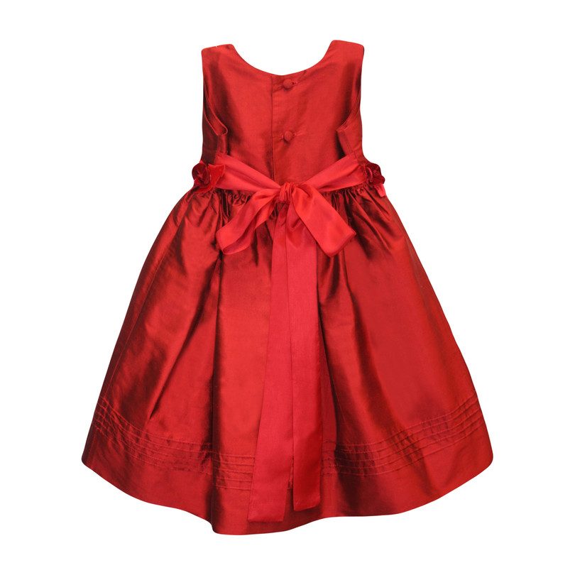 Silk with Velvet Roses Girls Dress, Red - Dresses - Maisonette