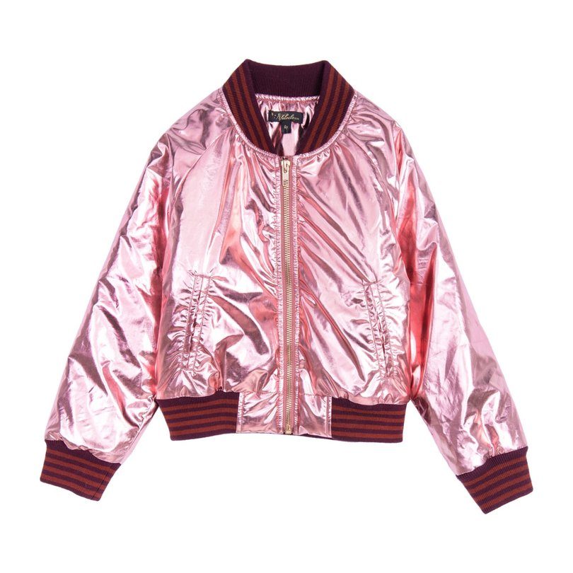 Sloane Bomber Jacket, Pink Sparkle Metallic Nylon - Dresses - Maisonette