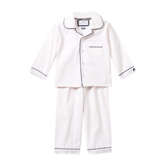 White Pajamas with Navy Piping White Pajamas with Navy Piping